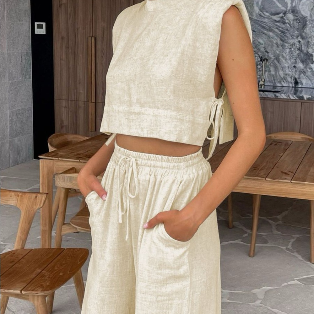 Commense Cream Wide Leg Pants - Picture 2 of 5